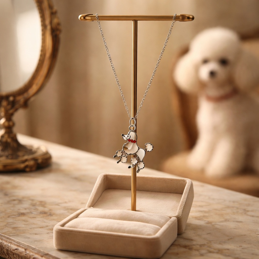 Vintage White Enamel Poodle Necklace